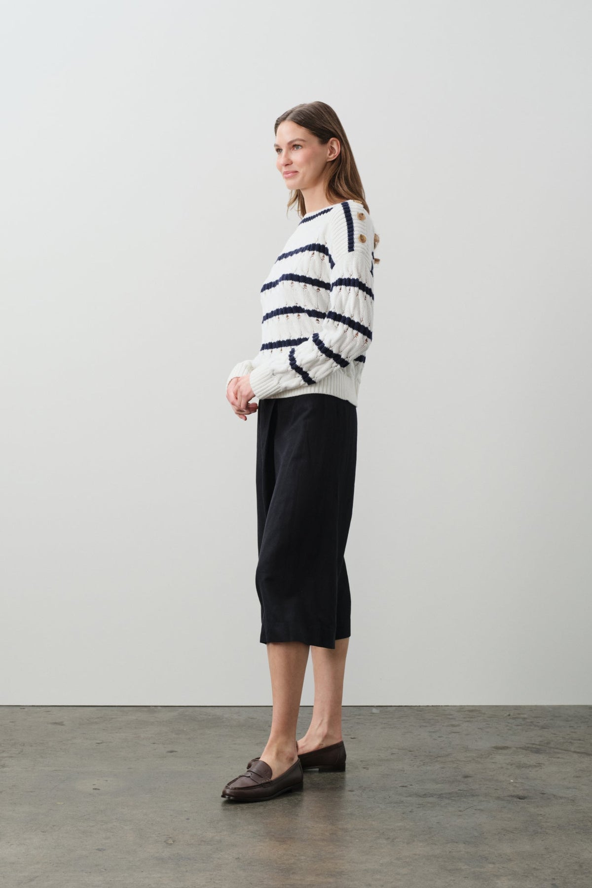 PAULA STRIPED OFF THE SHOULDER SWEATER