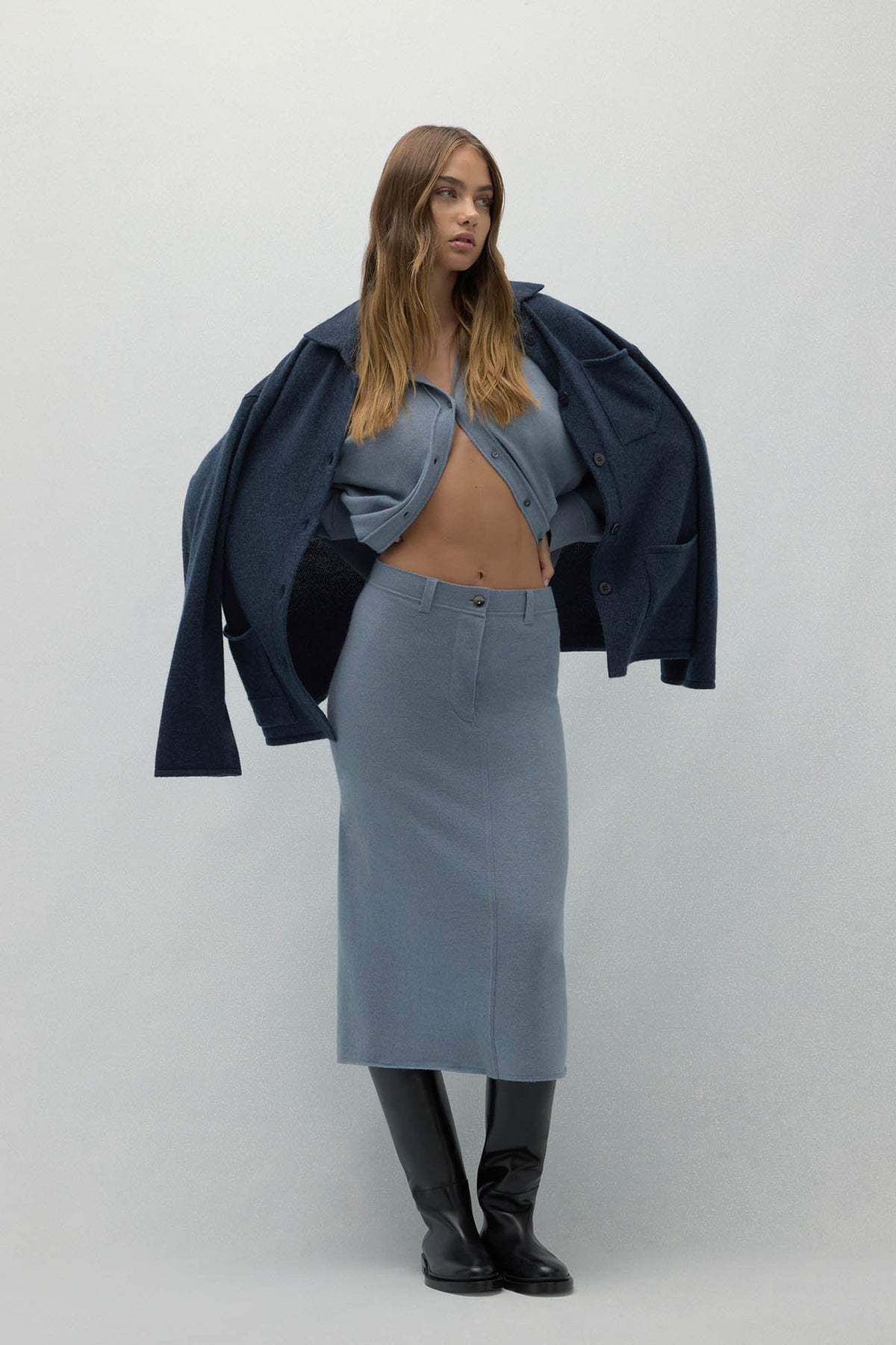 VENICE DENIM CASHMERE MIDI SKIRT