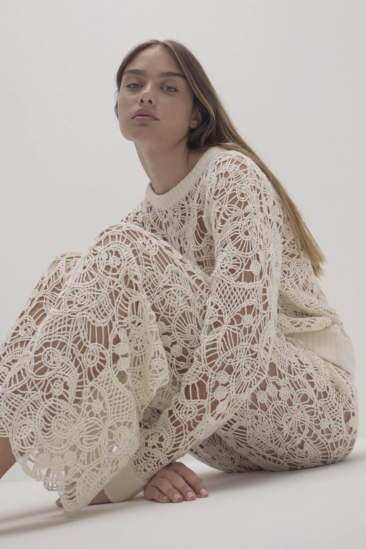 MONICA CROCHET CASHMERE BLEND CREWNECK