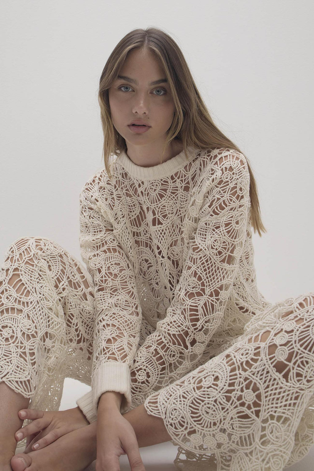 MONICA CROCHET CASHMERE BLEND CREWNECK
