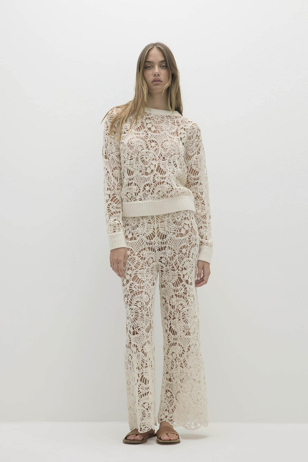 MONICA CROCHET CASHMERE BLEND CREWNECK