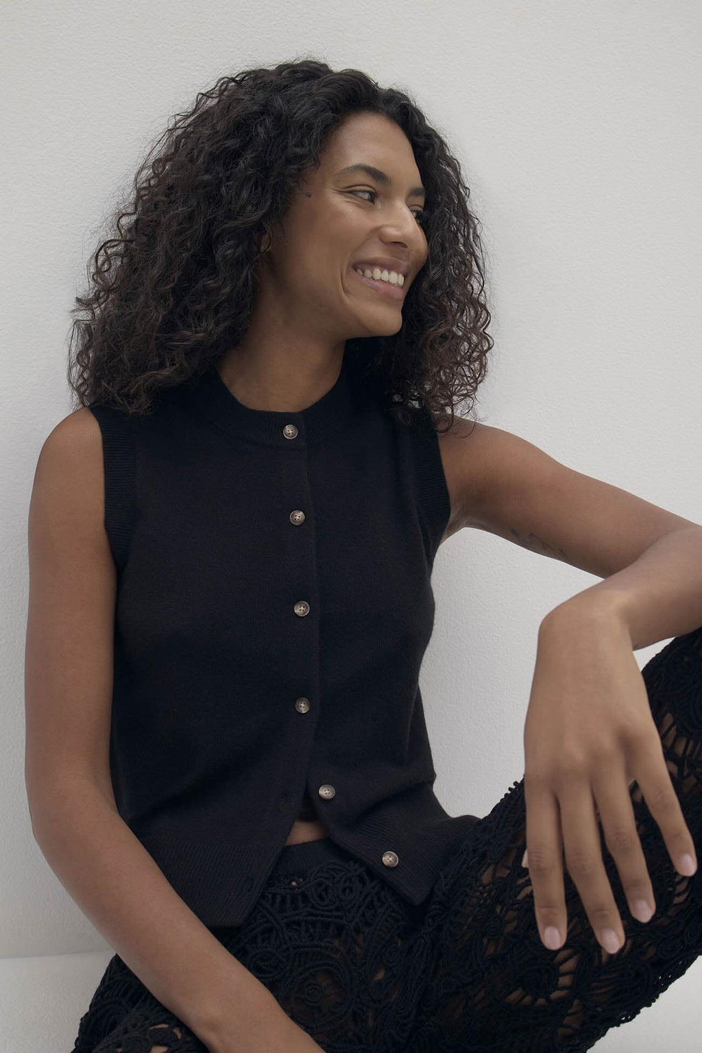 EMMALINE BUTTON-UP CASHMERE SWEATER VEST