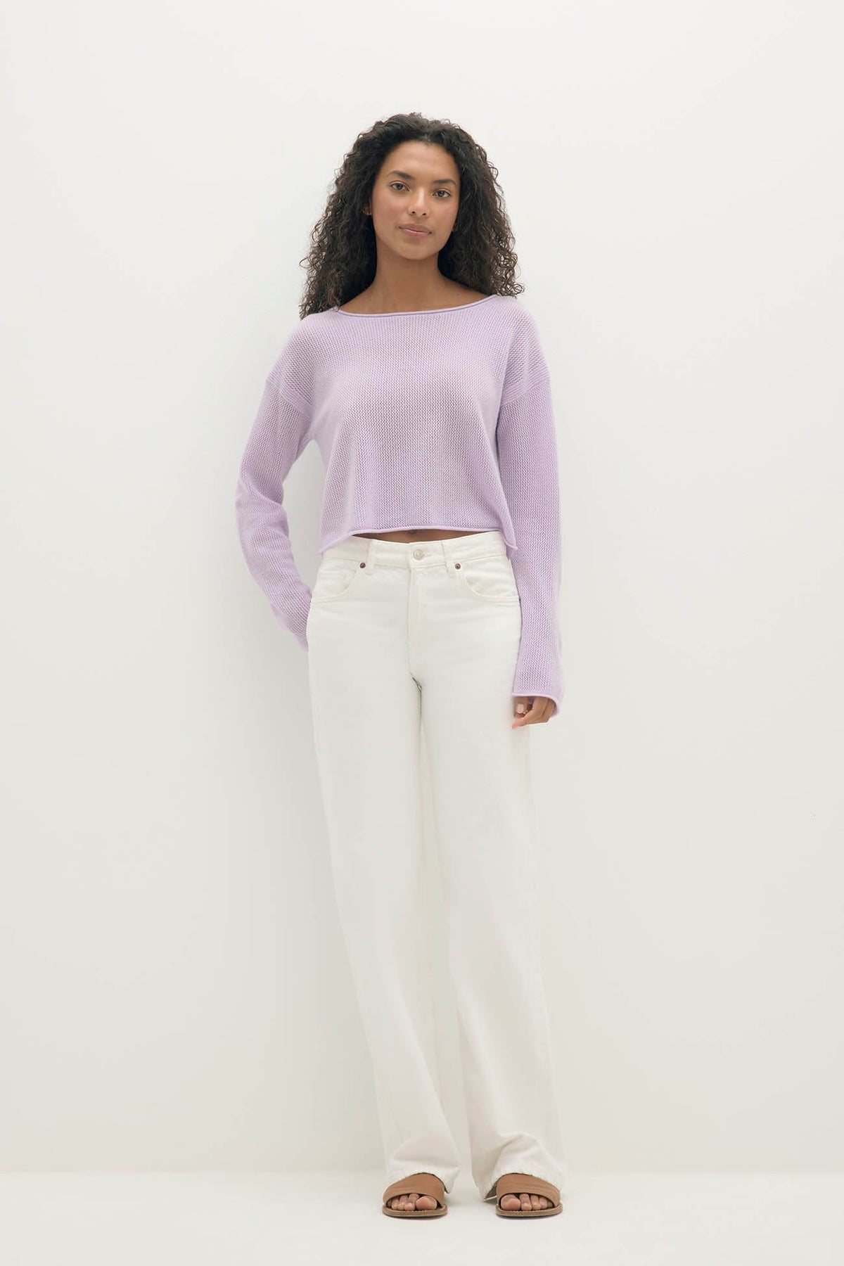 POPPIE CROPPED CASHMERE CREWNECK SWEATER