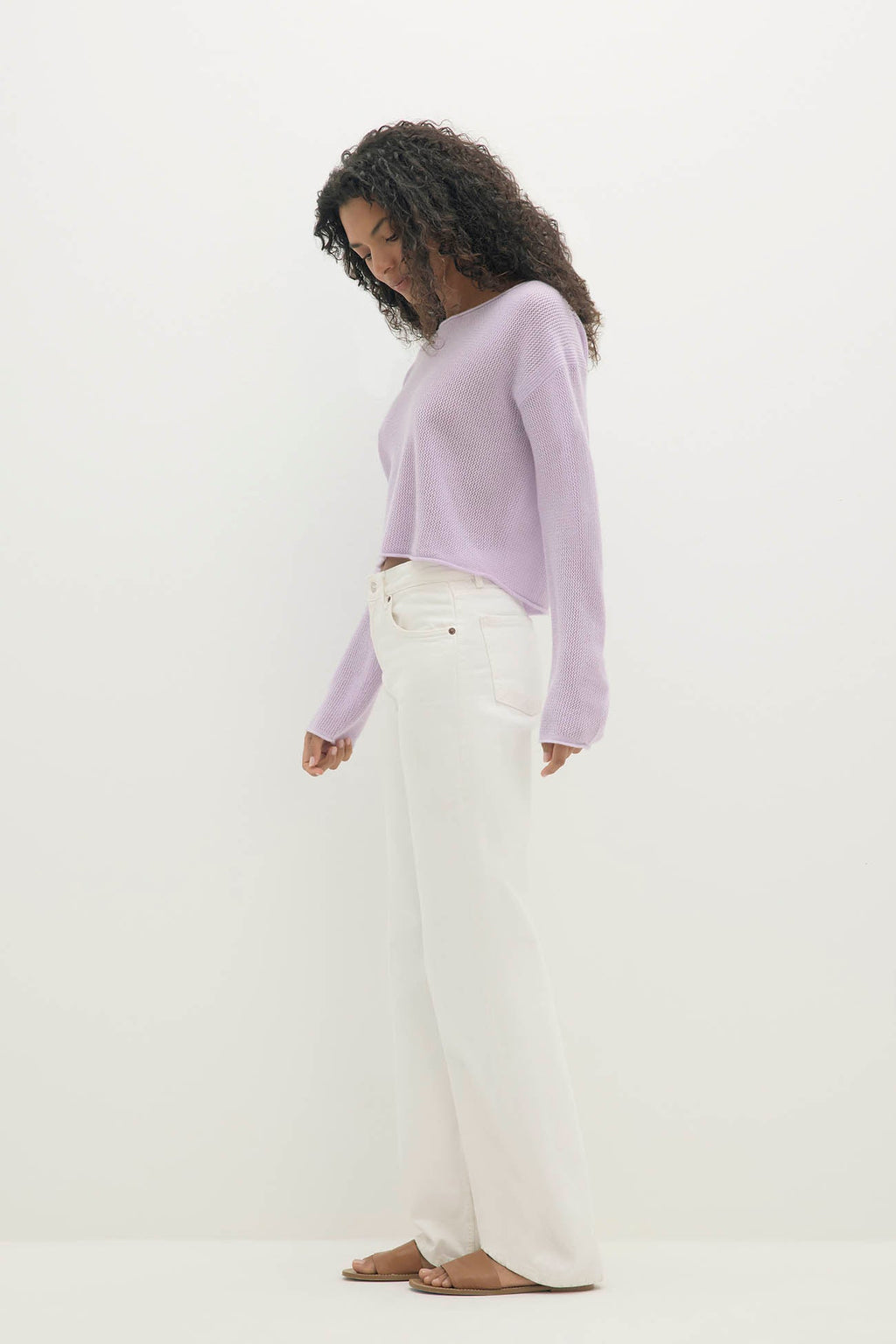 POPPIE CROPPED CASHMERE CREWNECK SWEATER