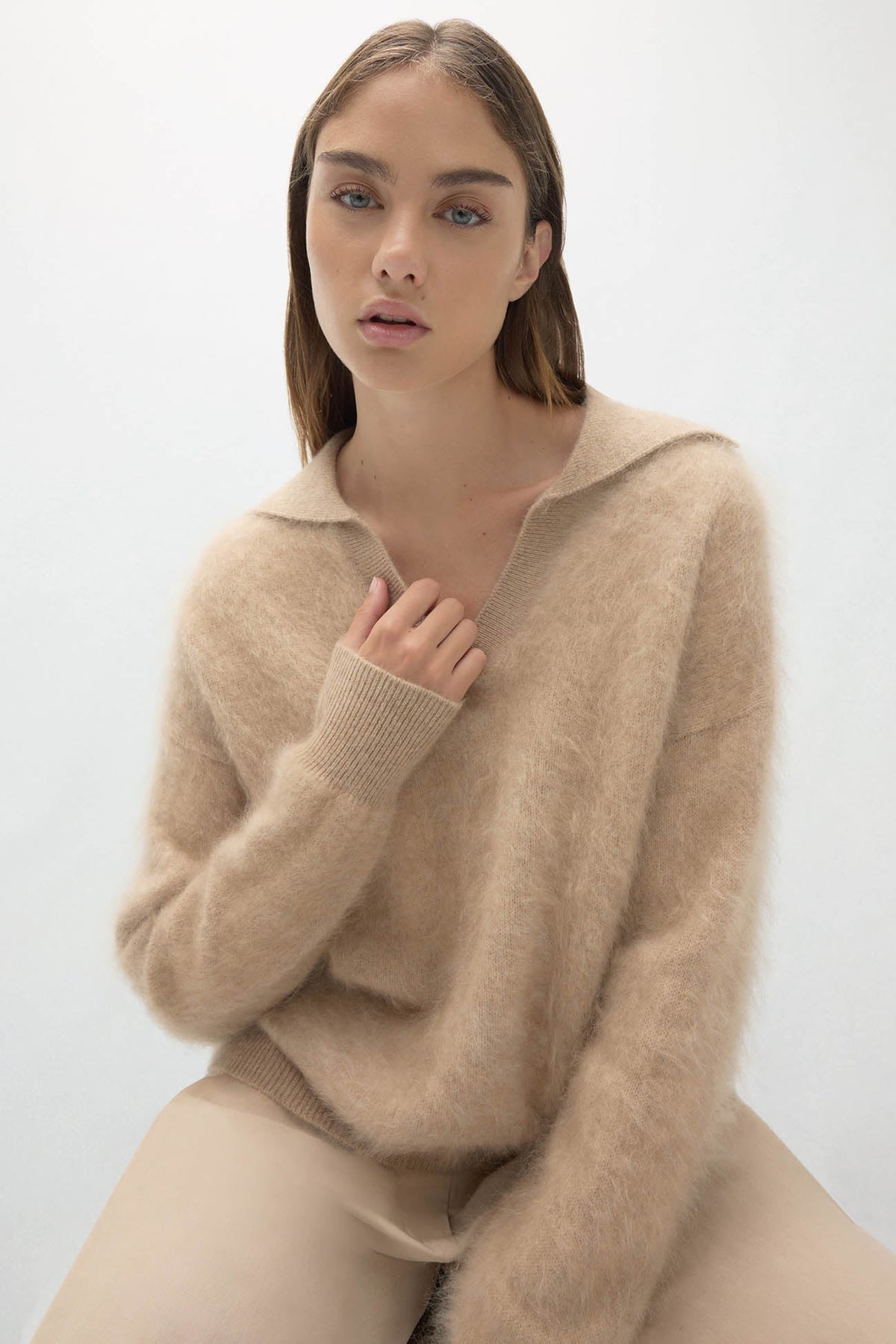 EVELINA BRUSHED CASHMERE POLO